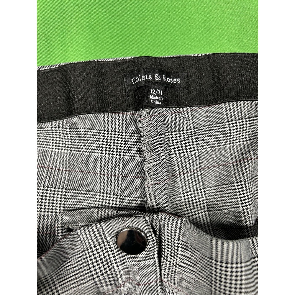 Violets & Roses Women Grey Glen Plaid Slim Fit Trousers Size 12/31 High Rise - Picture 2 of 7
